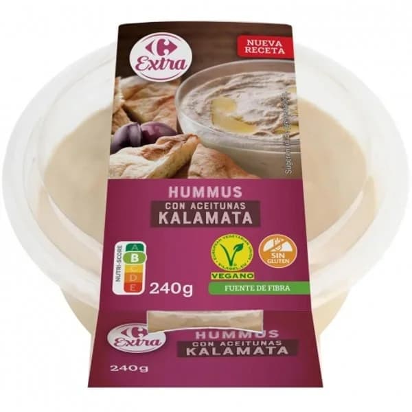 Hummus con aceitunas kalamata Carrefour Extrea sin gluten 240 g - 0.24 kg - Imagen del producto en Findit