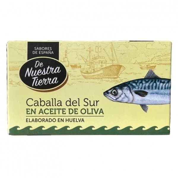 Filetes de caballa del sur en aceite de oliva De Nuestra Tierra 78 g. - 0.08 kg - Imagen del producto en Findit