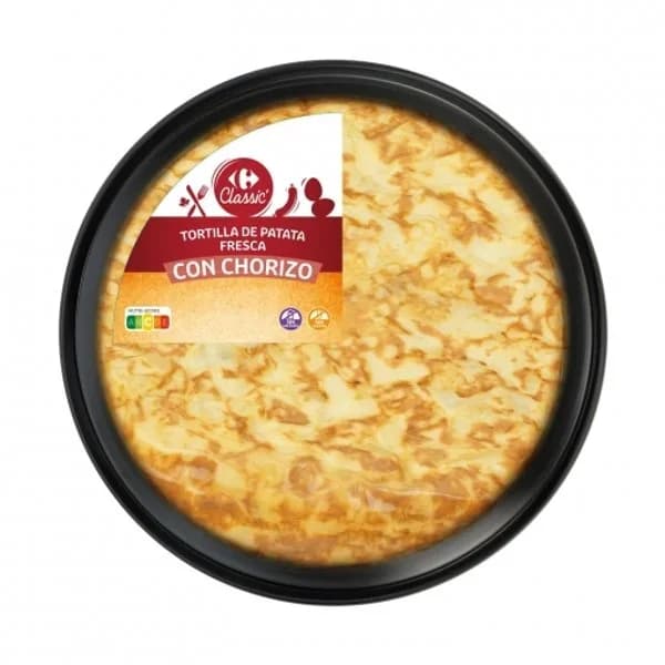 Tortilla de patatas con chorizo Carrefour Classic sin gluten y sin lactosa 600 g. - 0.6 kg - Imagen del producto en Findit