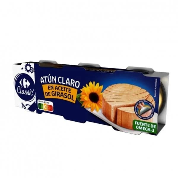 Atún claro en aceite de girasol Carrefour Classic pack de 3 latas de 52 g. - 0.16 kg - Imagen del producto en Findit