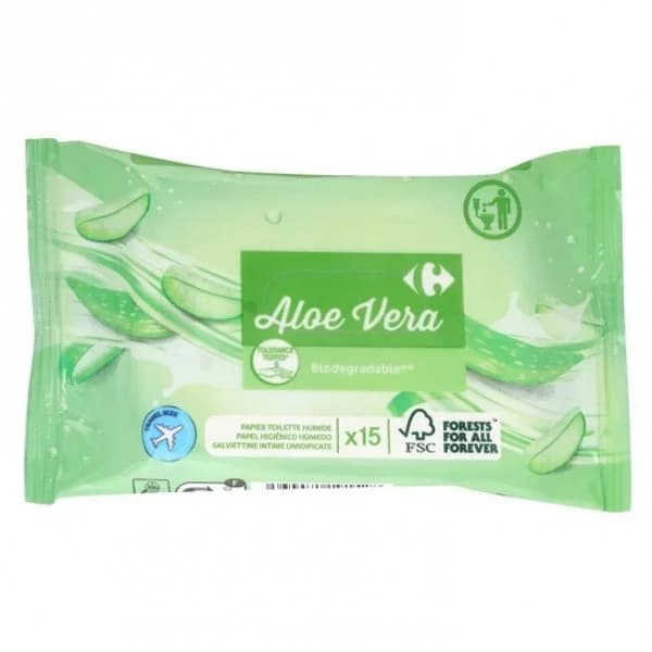 Papel higiénico húmedo aloe vera Carrefour 15 ud. - 16 ud - Imagen del producto en Findit