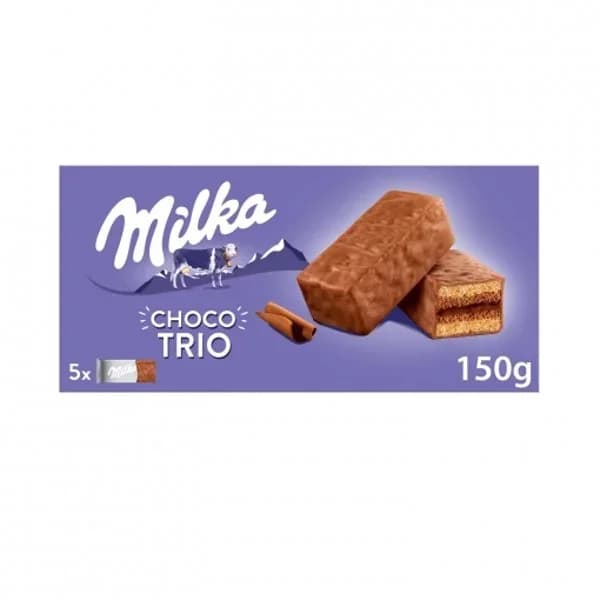 Bizcochos rellenos de cacao y cubiertos de chocolate Choco Trio Milka 150 g. - 0.15 kg - Imagen del producto en Findit