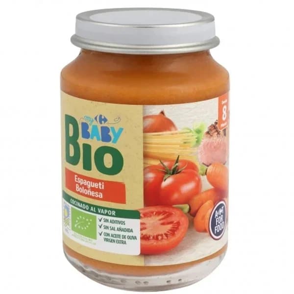 Tarrito de espagueti boloñesa desde 8 meses ecológico Carrefour Baby Bio 200 g - 0.2 kg - Imagen del producto en Findit