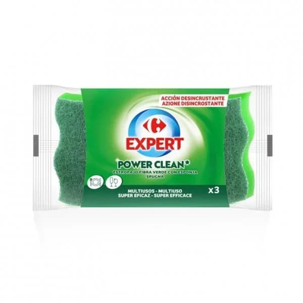 Set 3 Estropajos Fibra Verde con Esponja Multiusos CARREFOUR - 3 ud - Imagen del producto en Findit