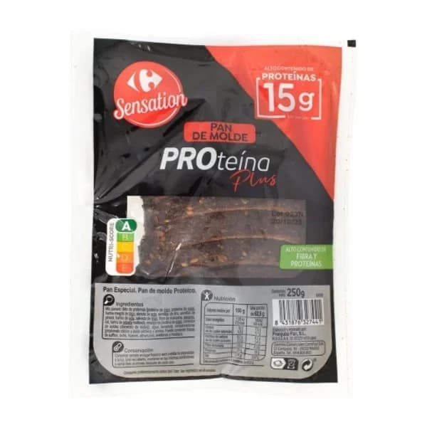 Pan de molde proteico Proteína Plus Carrefour Sensation 250 g. - 0.25 kg - Imagen del producto en Findit