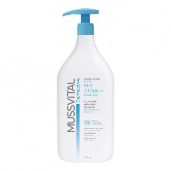 Gel de ducha emoliente sin jabón piel atópica Mussvital Dermactive 750 ml. - 2.6 kg - Imagen del producto en Findit