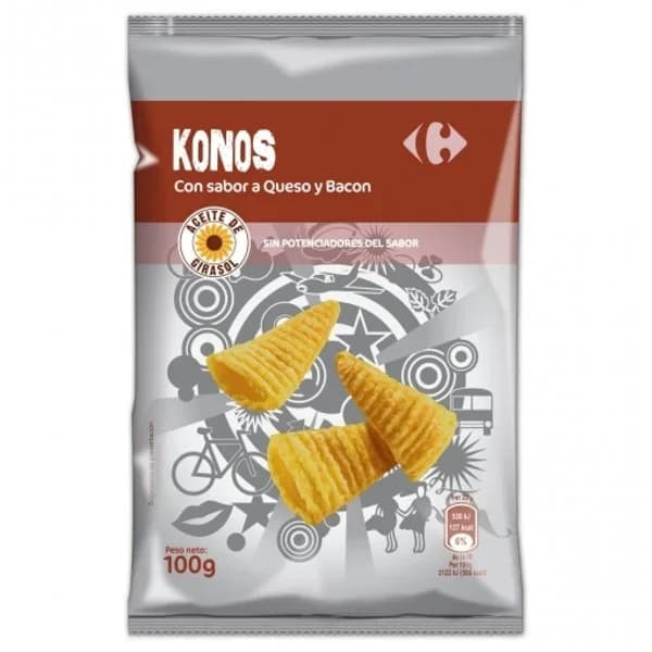 Aperitivo de maíz sabor queso y bacon Konos Carrefour 100 g. - 0.1 kg - Imagen del producto en Findit
