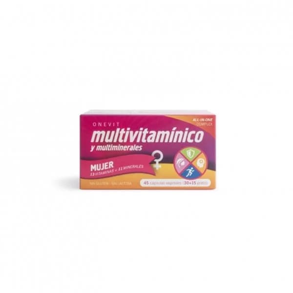 Multivitamínico y multiminerales mujer en cápsulas Onevit sin gluten y sin lactosa 45 ud. - 0.03 kg - Imagen del producto en Findit
