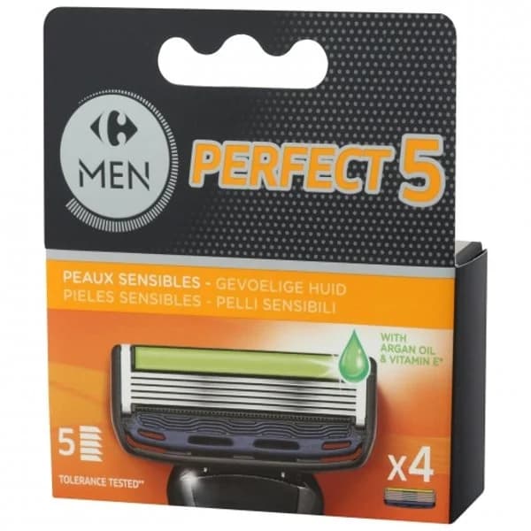 Recambios maquinilla para hombre pieles sensibles 5 hojas Perfect 5 Carrefour Men 4 ud. - 4.01 ud - Imagen del producto en Findit
