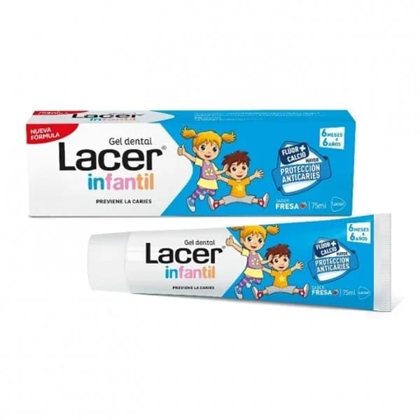 Dentífrico protección anticaries con flúor y calcio sabor fresa para niños +6 meses Infantil Lacer 75 ml. - 0.08 l - Imagen del producto en Findit