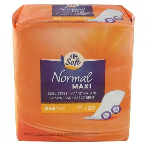 Compresas normal sin alas maxi Carrefour 20 ud. - 19.55 ud - Imagen del producto en Findit