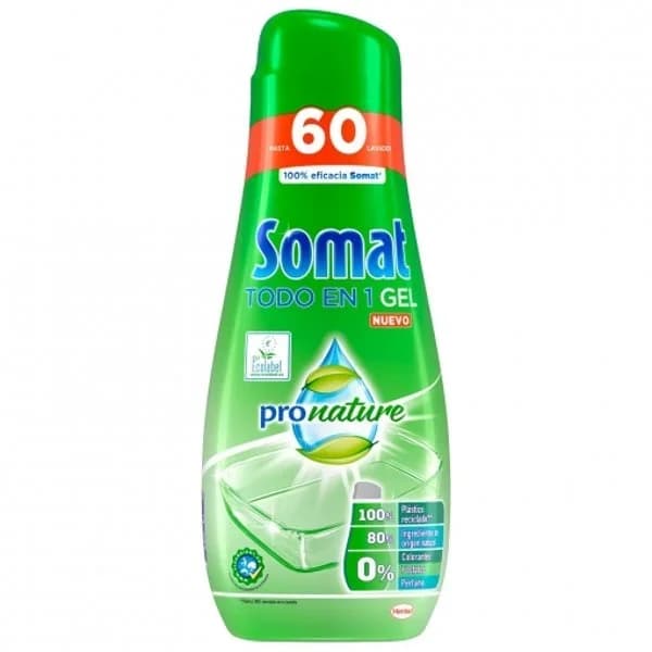 Gel para lavavajillas Todo en 1 Gel Pronature ecológico Somat 60 lavados. - 60.45 ud - Imagen del producto en Findit