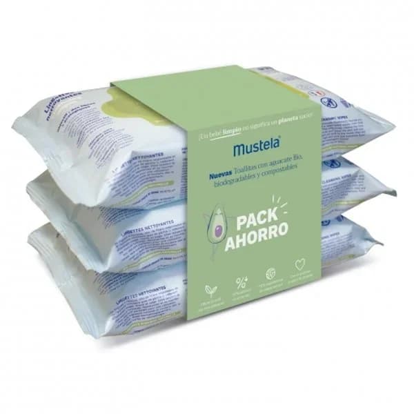 Toallitas limpiadoras con aguacate bio Mustela pack de 3 unidades de 60 ud. - 183.57 ud - Imagen del producto en Findit