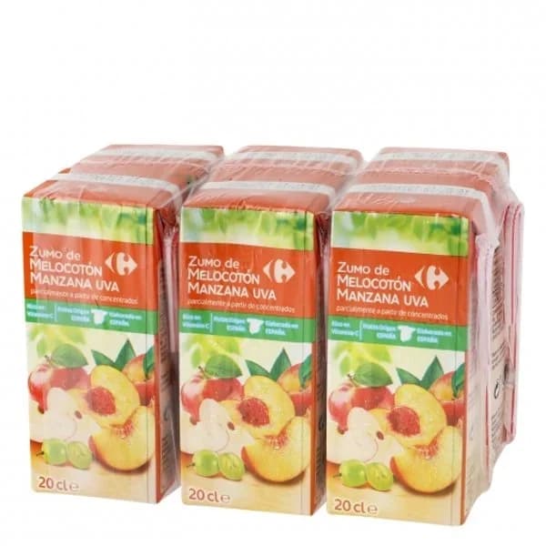 Zumo de melocotón, manzana y uva Carrefour Classic pack de 6 briks de 20 cl. - 1.2 l - Imagen del producto en Findit
