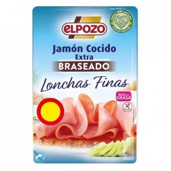 Jamón Cocido Braseado en lonchas El Pozo sin gluten 115 g - 0.12 kg - Imagen del producto en Findit
