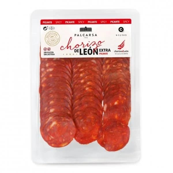 Chorizo de León picante extra en lonchas Palcarsa sin gluten y sin lactosa 100 g - 0.1 kg - Imagen del producto en Findit