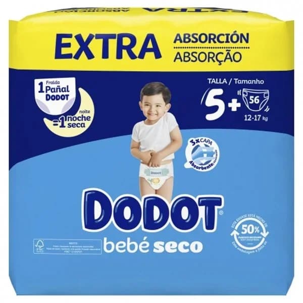 Pañales Dodot bebé-seco T5+ (12-17 kg.) 56 ud. - 1 ud - Imagen del producto en Findit