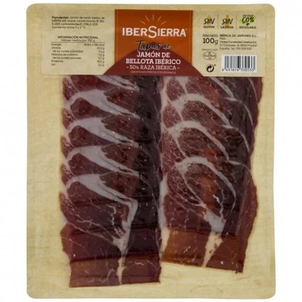 Jamón de Bellota Ibérica 50% Raza Ibérica en lonchas IberSierra sin gluten y sin lactosa 100 g - 0.1 kg - Imagen del producto en Findit