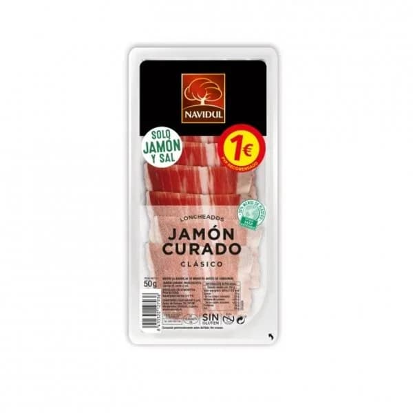 Jamón curado en lonchas Navidul sin gluten 45 g. - 0.05 kg - Imagen del producto en Findit