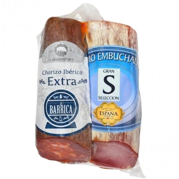 Lote de Chorizo Ibérico La Barrica pieza de 400 g + Lomo Embuchado España e Hijos pieza de 375 g - 1 ud - Imagen del producto en Findit