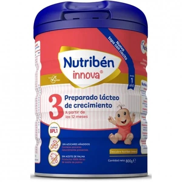 Preparado lácteo infantil de crecimiento desde 1 año en polvo sin azúcares añadidos Nutribén Innova 3 sin aceite de palma lata 800 g. - 8 l - Imagen del producto en Findit