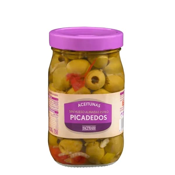 Aceitunas verdes Picadedos sin hueso Hacendado aliñadas - 0.35 kg - Imagen del producto en Findit