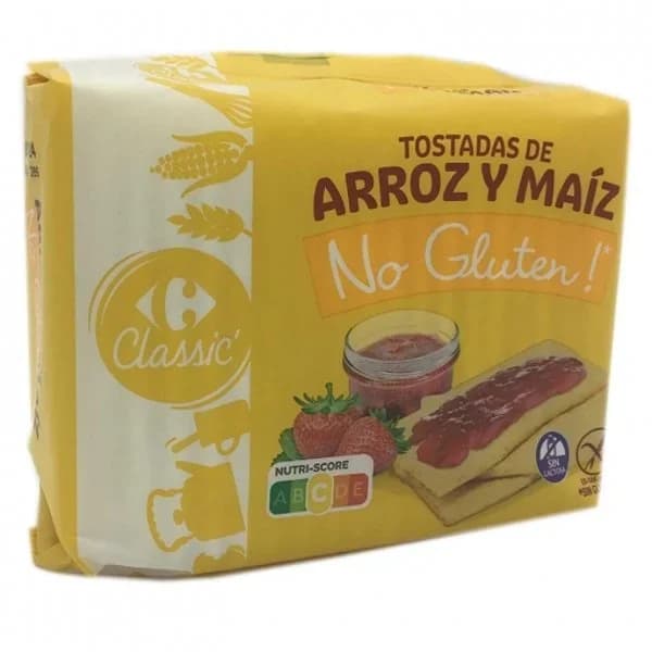 Tostadas de arroz y maíz Classic Carrefour sin gluten y sin lactosa 100 g. - 0.1 kg - Imagen del producto en Findit