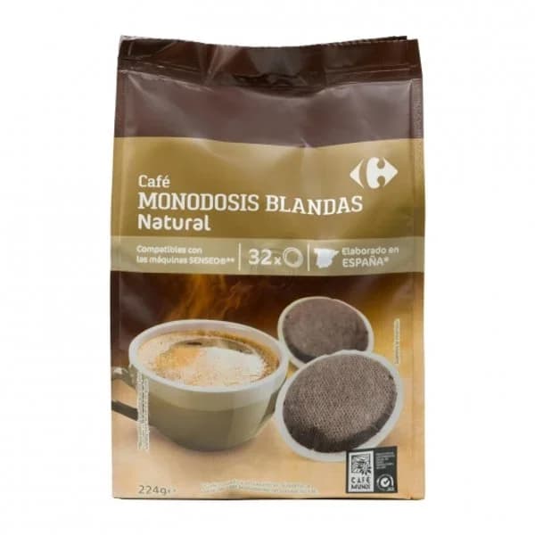 Café monodosis natural Carrefour Sensation compatible con Senseo 32 unidades de 7 g. - 33.22 ud - Imagen del producto en Findit