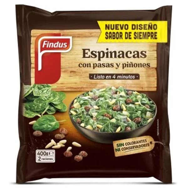 Espinacas congeladas con Pasas y Piñones - 0.4 kg - Imagen del producto en Findit