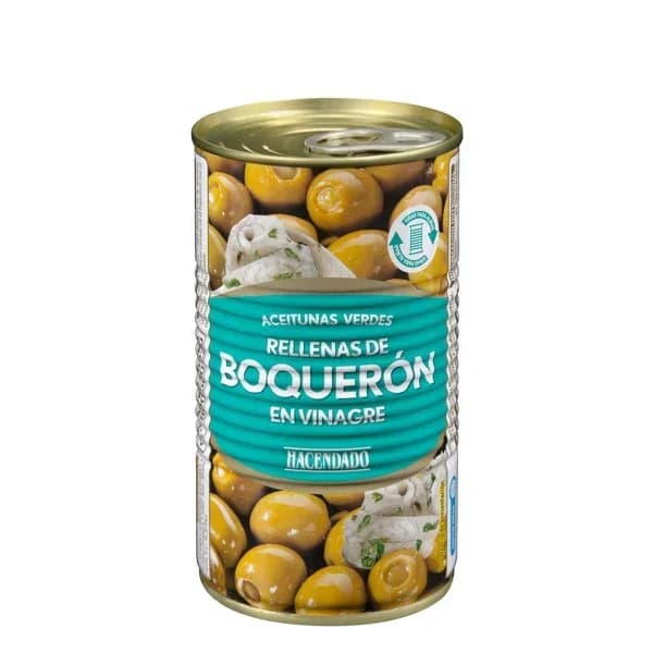 Aceitunas verdes rellenas de boquerón Hacendado en vinagre - 1 ud - Imagen del producto en Findit