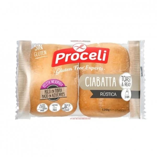 Ciabatta rústica sin gluten PROCELI, paquete 120 g - 0.12 kg - Imagen del producto en Findit
