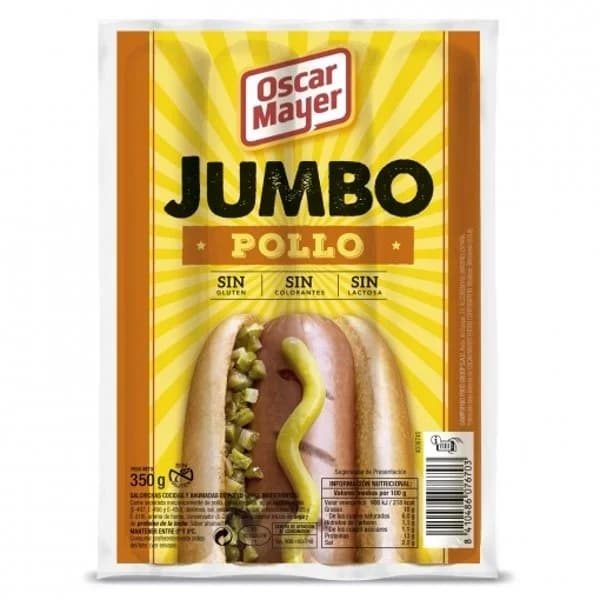 Salchichas Jumbo de pollo Oscar Mayer sin gluten sin lactosa 350 g. - 0.35 kg - Imagen del producto en Findit