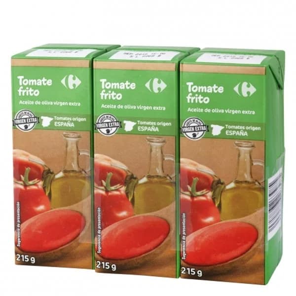 Tomate frito con aceite de oliva virgen extra Carrefour sin gluten pack de 3 briks de 215 g. - 0.64 kg - Imagen del producto en Findit