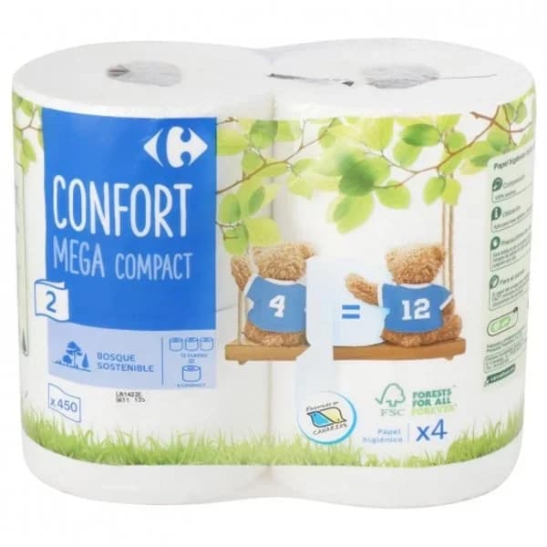 Papel higiénico triple rollo de 2 capas Carrefour 4 rollos. - 4.02 ud - Imagen del producto en Findit