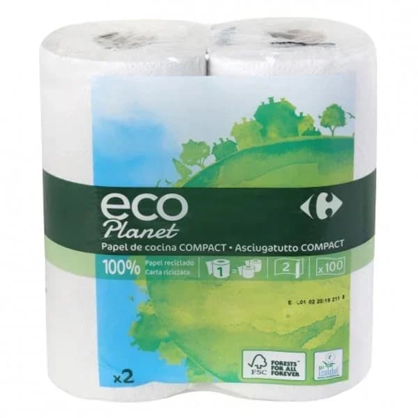 Papel de cocina compacto ecológico Carrefour Eco Planet 2 rollos. - 2.01 ud - Imagen del producto en Findit