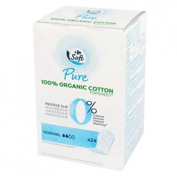 Protegeslip normal ecológico Pure Carrefour Soft 24 ud. - 22.67 ud - Imagen del producto en Findit