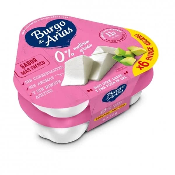 Queso fresco natural 0% BURGO DE ARIAS, pack 6x72 g - 0.43 kg - Imagen del producto en Findit