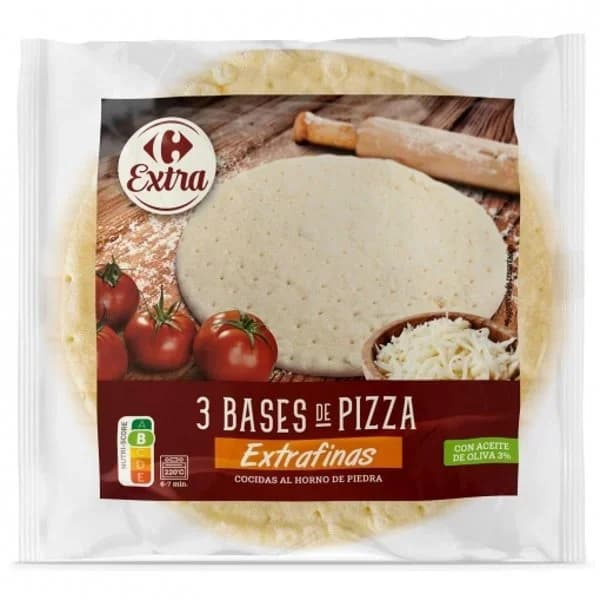 Bases de pizza artesanas extrafinas Carrefour pack de 3 bases de 125 g. - 0.37 kg - Imagen del producto en Findit