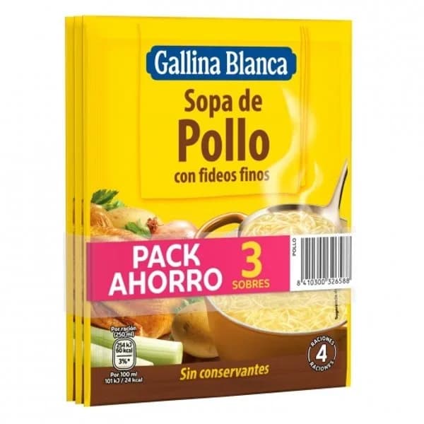 Sopa de pollo con fideos GALLINA BLANCA, pack 3x71 g - 0.22 kg - Imagen del producto en Findit