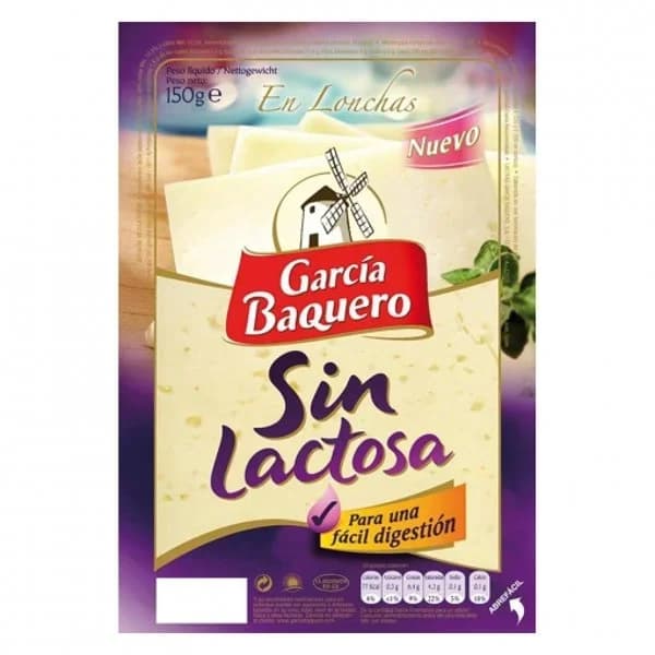 Queso sin lactosa GARCÍA BAQUERO, lonchas, bandeja 150 g - 0.15 kg - Imagen del producto en Findit