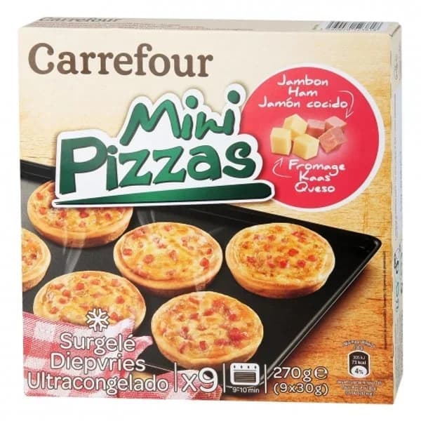 Mini pizzas de jamón y queso Carrefour 270 g. - 0.27 kg - Imagen del producto en Findit