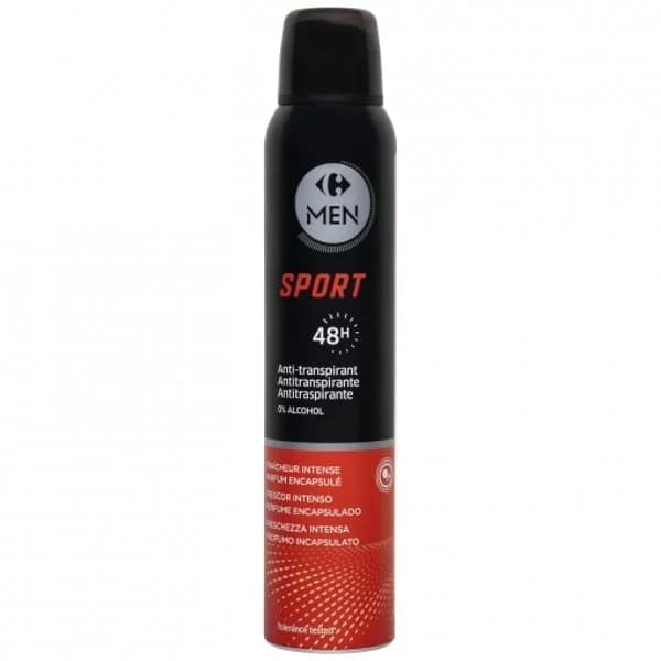 Desodorante en spray sport protección 48h antitranspirante frescor intenso 0% alcohol Carrefour Men 200 ml. - 0.2 l - Imagen del producto en Findit