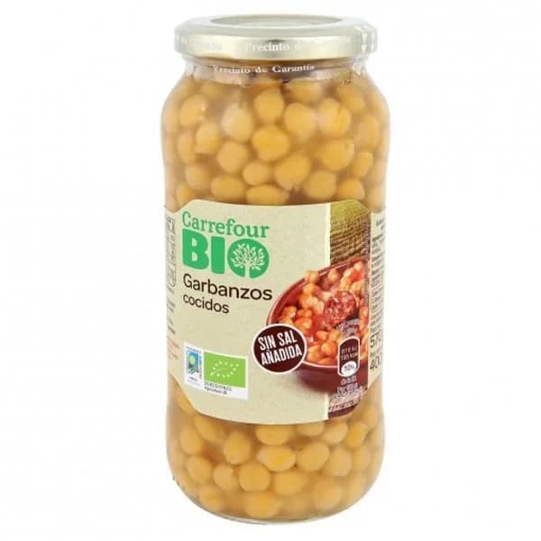 Garbanzos cocidos ecológicos Carrefour Bio sin sal añadida 400 g. - 0.4 kg - Imagen del producto en Findit