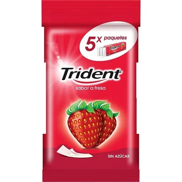 Chicles de fresa Trident sin azúcar pack de 5 unidades de 13,5 g. - 0.07 kg - Imagen del producto en Findit