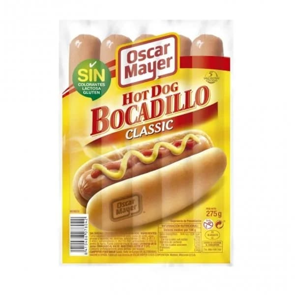 Salchichas cocidas Wieners bocadillo Oscar Mayer sin gluten sin lactosa 275 g. - 0.27 kg - Imagen del producto en Findit