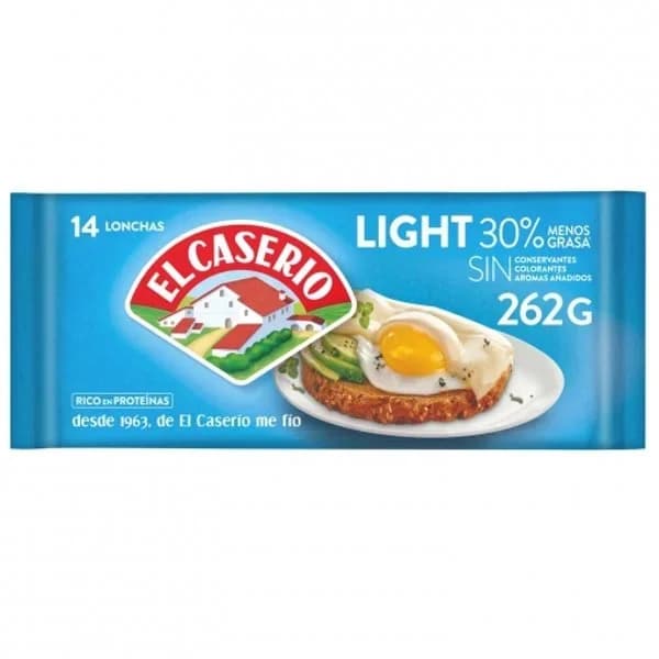 Queso fundido en lonchas light El Caserío sin gluten 262 g. - 0.26 kg - Imagen del producto en Findit