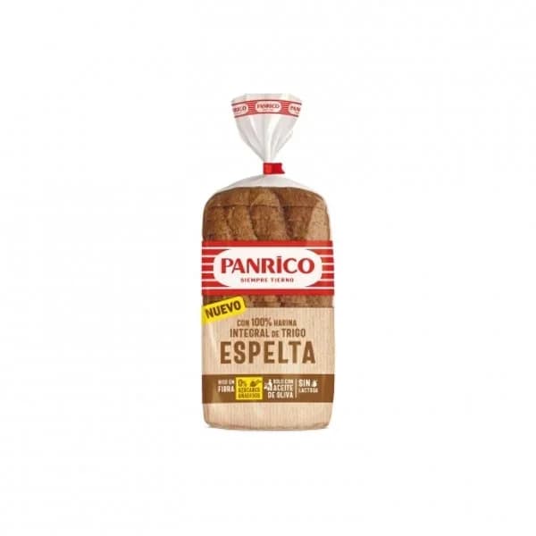 Pan de molde 100% espelta integral sin azúcares añadidos Panrico sin lactosa 385 g. - 1 ud - Imagen del producto en Findit