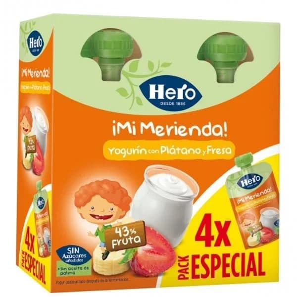 Bolsita de yogur-plátano-fresa HERO pack 4x100 g - 0.4 kg - Imagen del producto en Findit