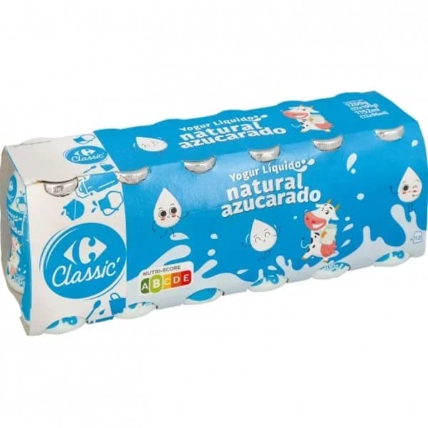 Yogur líquido natural azucarado Carrefour Classic' pack de 12 unidades de 100 g. - 1.2 kg - Imagen del producto en Findit