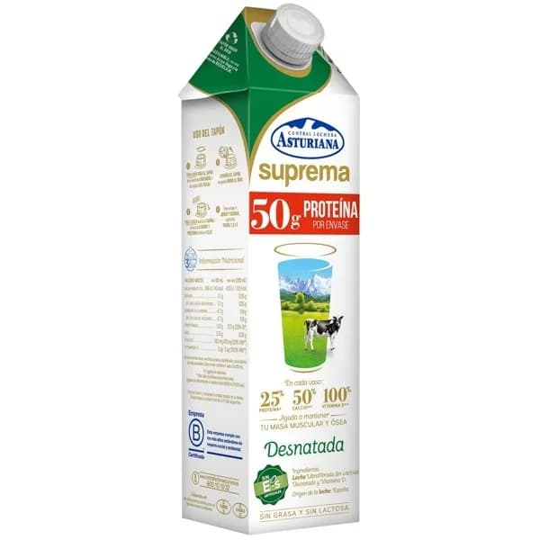 Leche desnatada ultrafiltrada Central Lechera Asturiana sin lactosa brik 1 l. - 1 l - Imagen del producto en Findit